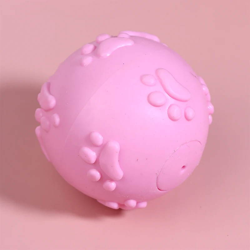 Interactive Cartoon Paw Print Dog Toy Ball, Squeaky & Chewable Rubber Material, Small Breed Pet Plaything Aids in Dental Health Seaf54eb5c2a6461ba89141c67340eee9G