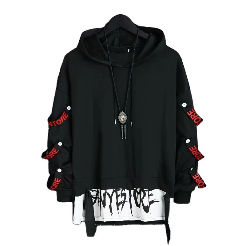 HOUZHOU Autumn Men's Hoodie Sweatshirt Casual Black Hoodies Tops Techwear Hip Hop Harajuku Patchwork Japanese Streetwear Men
