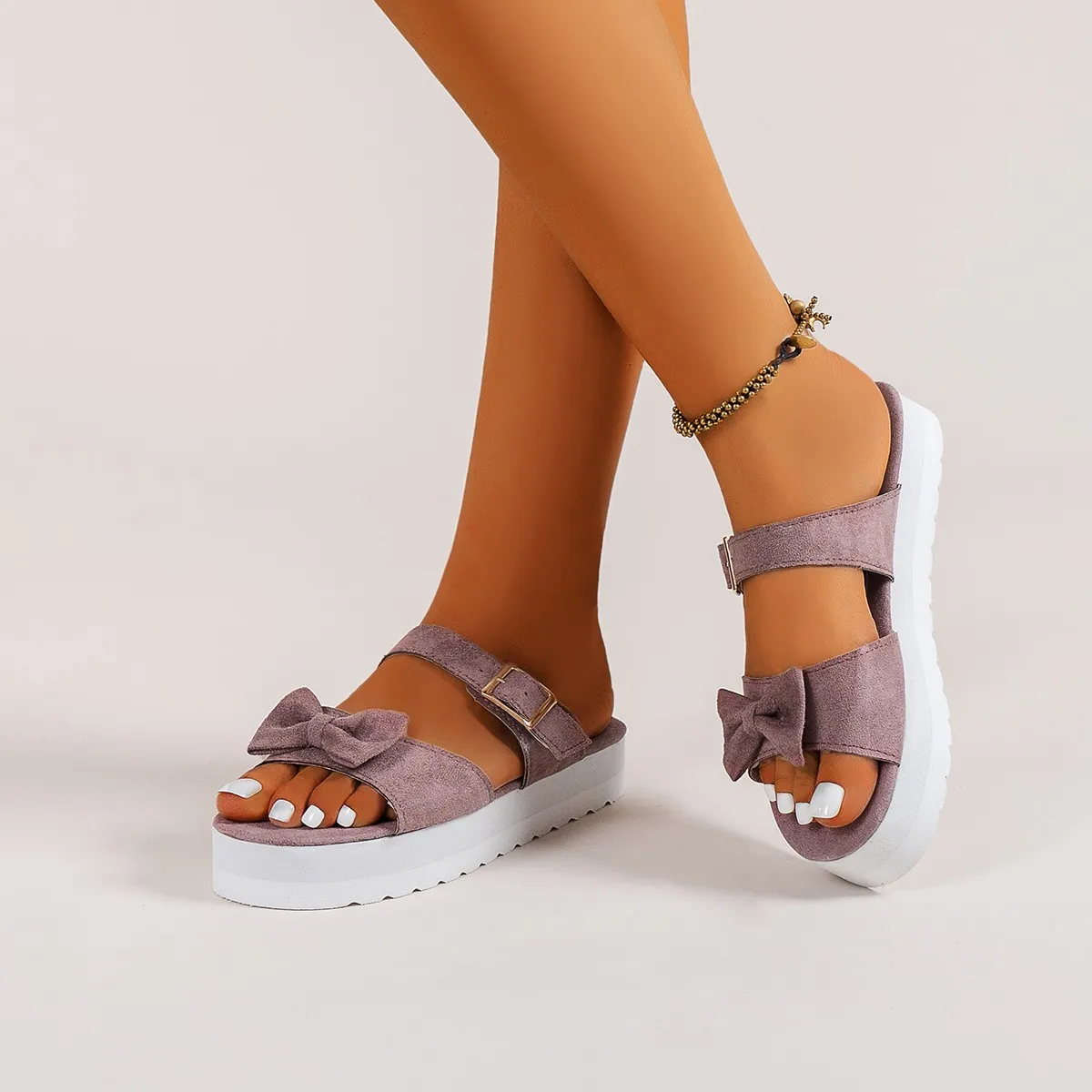 

Slippers Women Low Heels Shoes Summer Sandals Open Toe One-line Buckle Bowknot Casual Shoes 2023 New Flat Heel Going Out Fashion