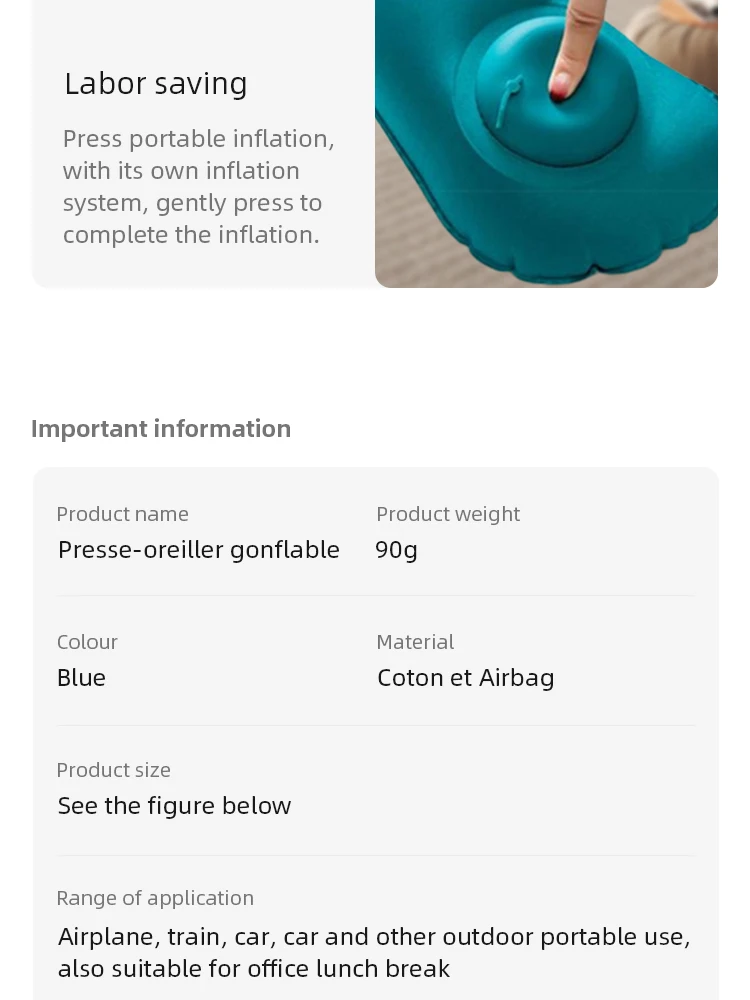 Description Picture 4 of itemU Shape Neck Cushion Automatic Air Inflatable Pillow Compress Ring Pillow For Airplane Car Outdoor Travel