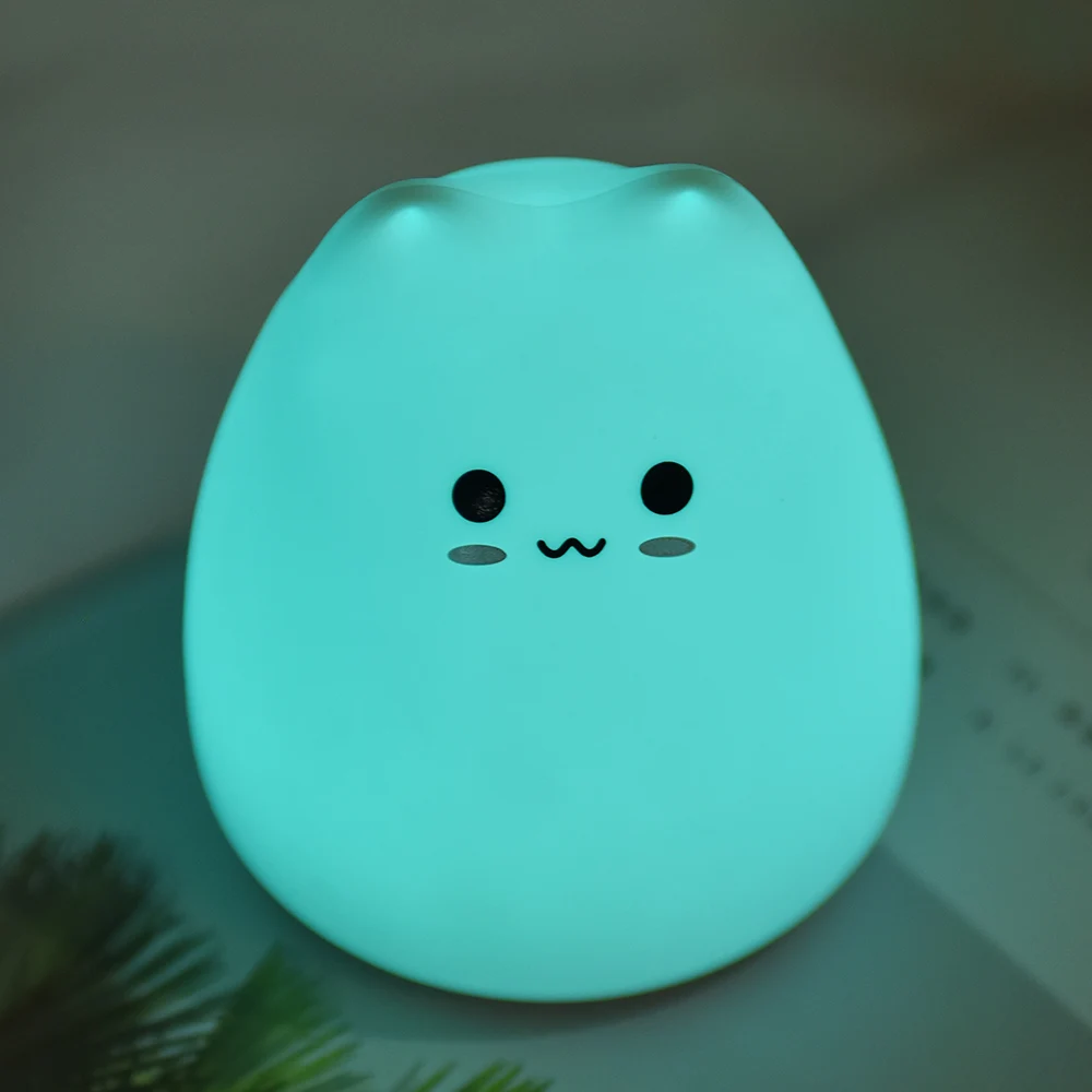 LED Night Light Night Light LED Night Lamp LED Colorful Night Light Animal Cat Silicone Soft Cartoon Baby Nursery Lamp for Children Gift