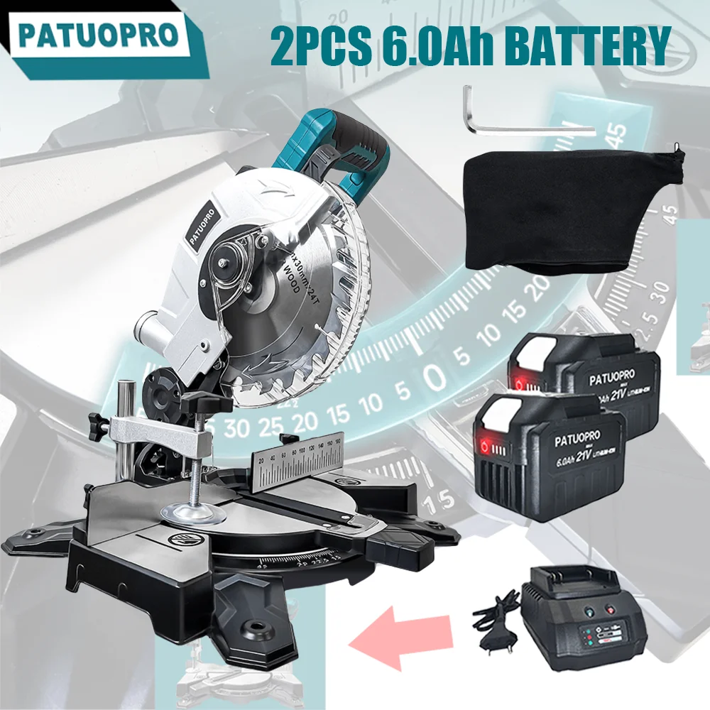 PATUOPRO Electric Miter Saw, Brushless Compact Single Bevel 45° 8 Inch Wood Aluminum Cutter Power Tool For Makita 18V Battery