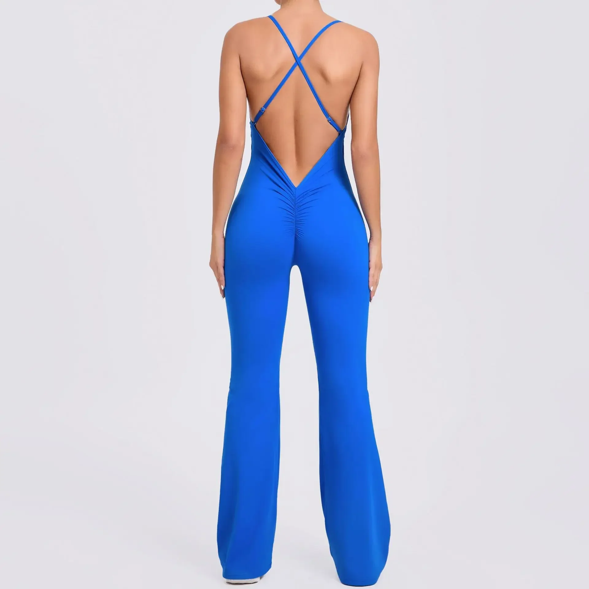 Fitness Jumpsuit Women Flared Sports Jumpsuit Sportswear Tracksuit Sport Outfit for Gym Set Blue Red 44081