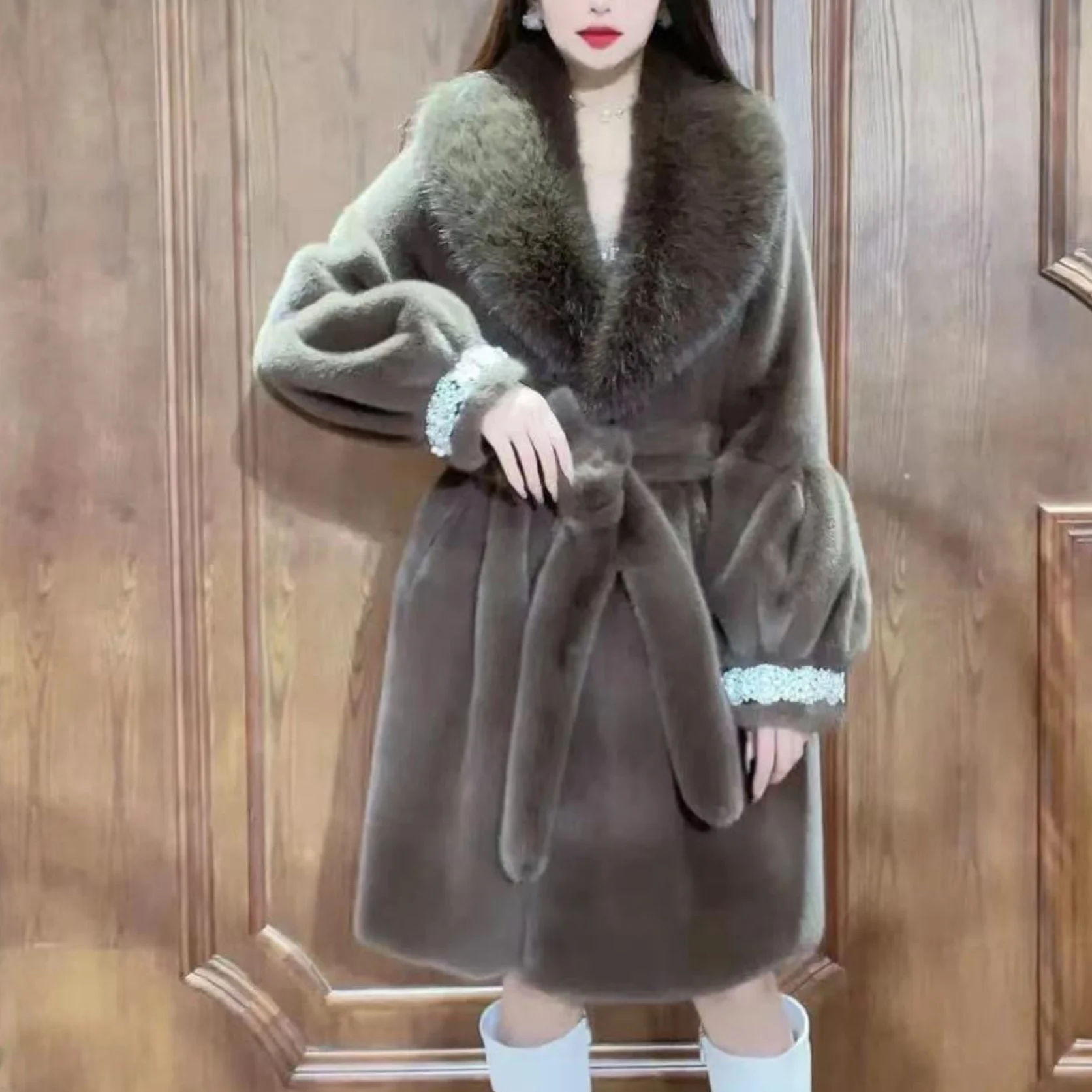 Fashion Fur Coat Long Sleeve Women's European Mink Warm Contrast Color Casual Coat Winter New Loose Elegant Sweet Fur Jackets