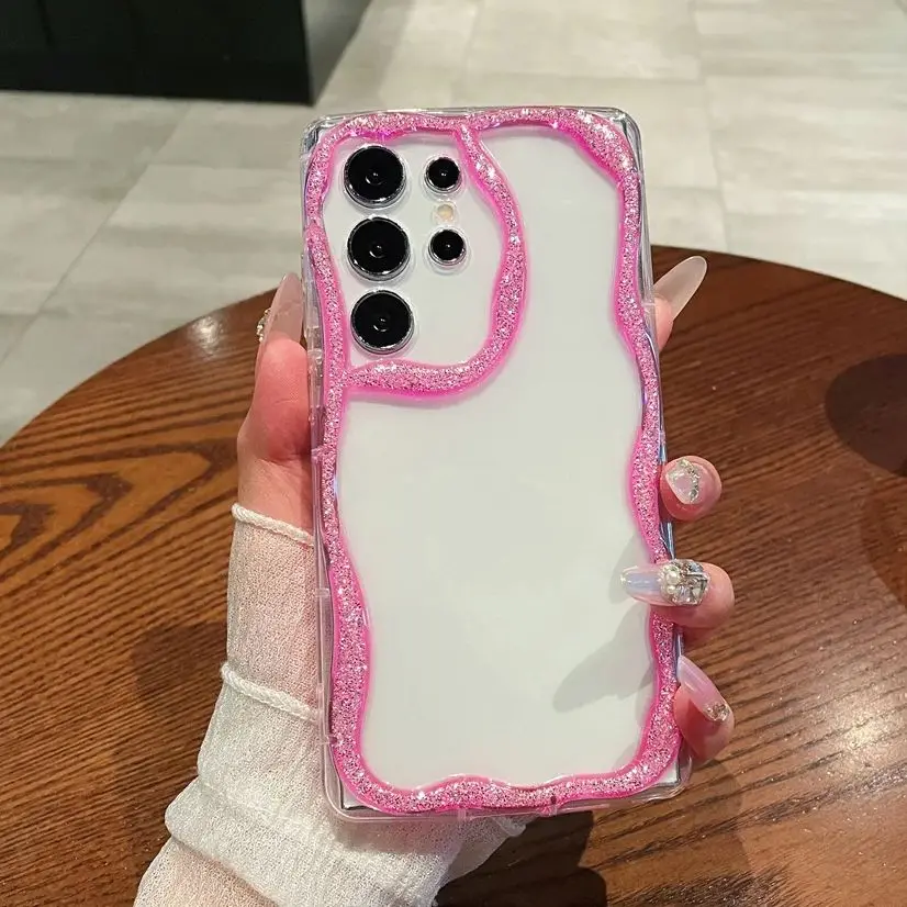 Luxury Glitter Wave Arc Soft TPU Case For Samsung S24 S23 S22 Plus Ultra A06 A16 A55 A35 A25 A15 A05S A54 A34 A14 A73 Armor Capa_voghion.com