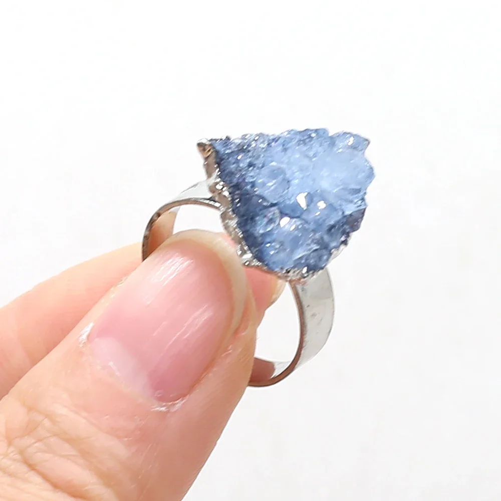 1 Pc Boho Exclusive Natural Stone Irregular Druzy Ring Gold Color Druzy Open Finger Rings for Women Party Jewelry gold color rings,finger ring,gold color ring,opening ring,adjustable rings