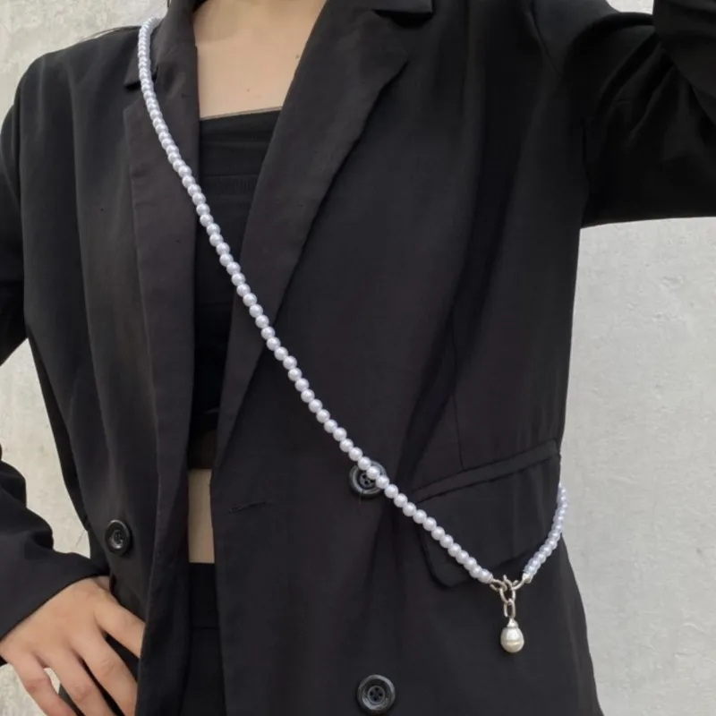 Delicate Pearls Pendant Crossbody  Long Chain Necklace for Women New Trendy Statement Necklace Party Jewelry Gifts