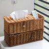 Napkin Cover Rattan Wicker Storage Case Removable Tissue Box Desk Hand-Woven Paper Towel Holder Facial Tissue Dispenser Basket 5