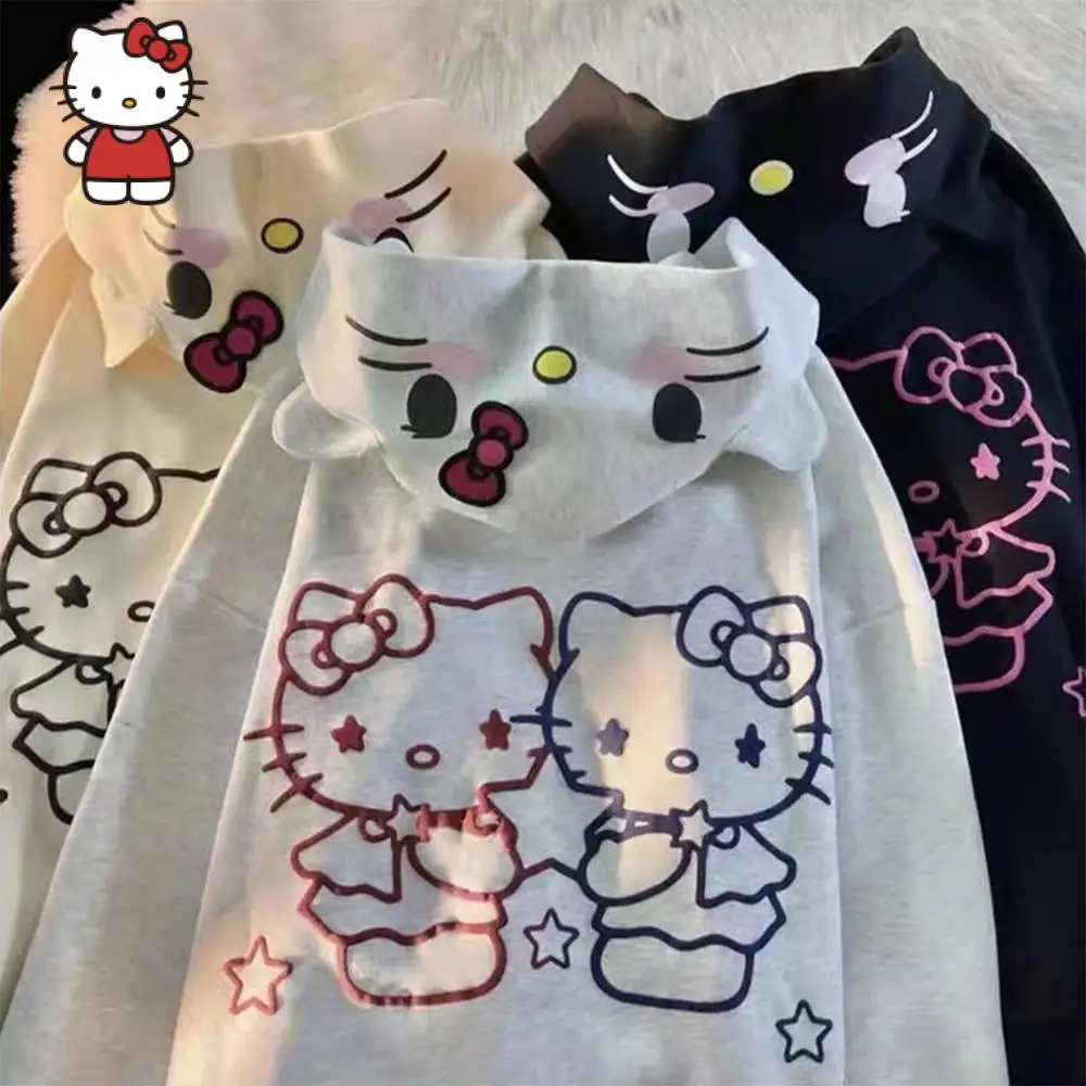 

Sanrio Hello Kitty Baseball Uniform Jacket Coat Hoodie Plus Velvet Autumn and Winter Miss Student Girl Y2K Dopamine Kit Hot Girl