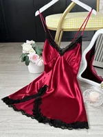 Women's Satin V-Neck Lace Trim Chemise 1-Pc Sexy Mini Nightdress - Image 6