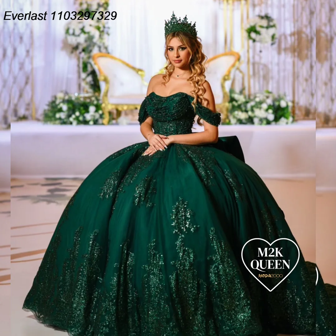 EVLAST Customized Emerald Green Quinceanera Dress Ball Gown Applique  Sequins Beaded Tiered Sweet 16 Vestido De 15 Anos QD1119 - AliExpress 320