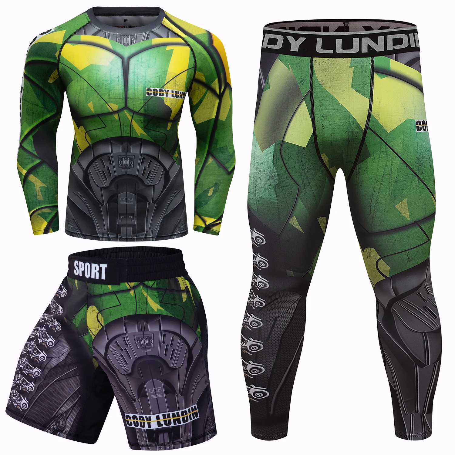 

Hign Quality BJJ MMA Long Sleeve Rash Guard Trousers Shorts Training Compression Set Men Fitness Wear Sublimation Gym Sportsuits
