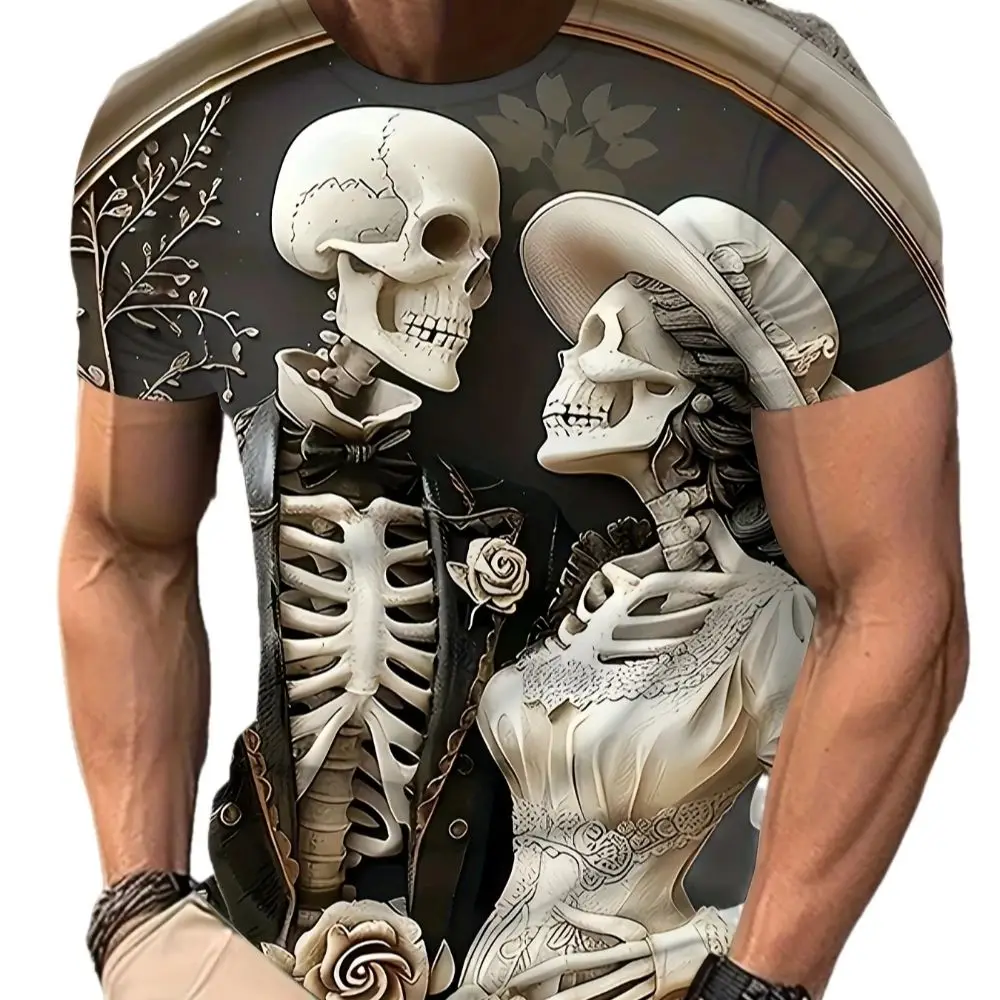 남성용 3d 패턴 크루 넥 티셔츠 고딕 스타일 로맨틱 판타지 할로윈 데일리웨어 땀 흡수 크루 넥 반팔