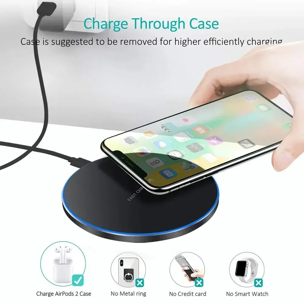 LED Wireless Charging Pad iPhone 16 15 14 13 12 8 X XS Samsung S20 S21 S22 Xiaomi Huawei Desktop Fast Charging Dock Station