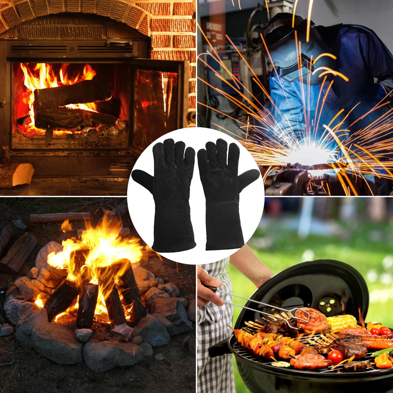 Winter Leather Welding Gloves for Men Fireplace Work Gloves Cow split Welders Glove Heavy Duty Work