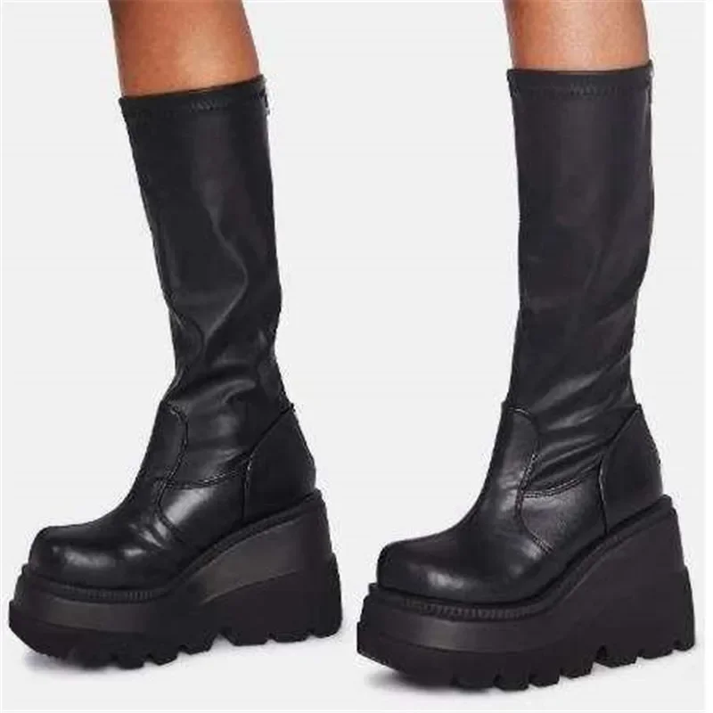 

Thick soled oversized boots, autumn muffin sole leather boots