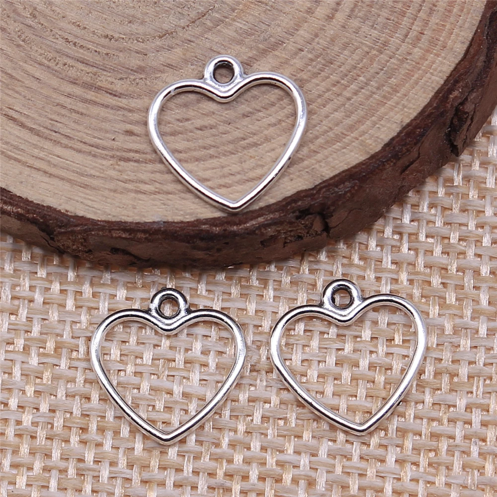 40pcs 14x13mm Antique Silver Color Hollow Heart Charms Pendant For Jewelry Making DIY Jewelry Findings jewelry metal silver alloy