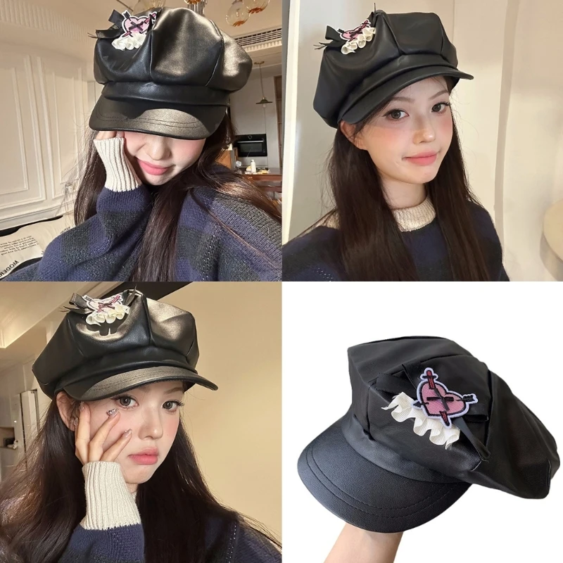 

Женская беретная кепка из искусственной кожи, шляпа шофера для девочек, плоская кепка для взрослых, модный головной убор для