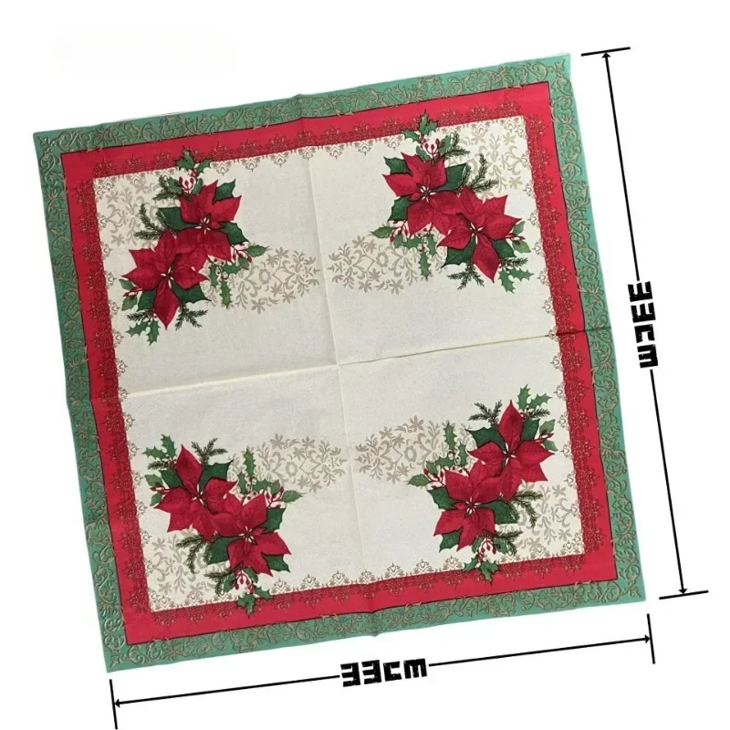 10/20pcs 2Ply 33cm Christmas Napkins Red Christmas Flowers Printed Paper Napkins Disposable Placemats Colourful Printed