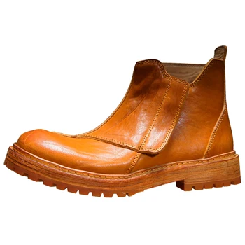 Handmade Motorcycle Boots Men's Shoes Business Casual Genuine Leather Outdoor High End Chelsea Boots Male High Top Ankle Boots