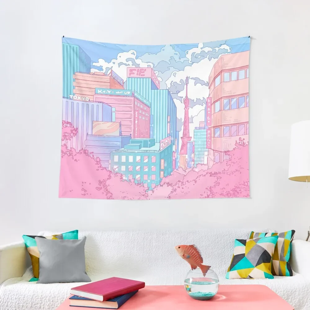 

Thepastel Tokyo cityscape Tapestry Room Ornaments On The Wall Aesthetic Room Decor Korean Room Aesthetic Decor Tapestry