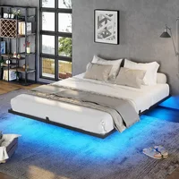 Queen Bed Frame with LED Lights, Metal Platform Bed with Heavy Duty Steel Slats and 4 Mattress Slide Stopper,Floating Bed Frame 1