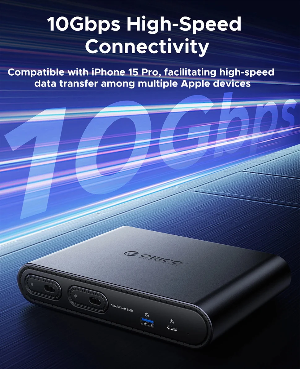 ORICO 2 Bay M.2 SSD External Case USB3.2 Docking Station 10Gbps Type C NVMe SATA Enclosure M2 Hard Drive 4K60Hz Triple Display 5