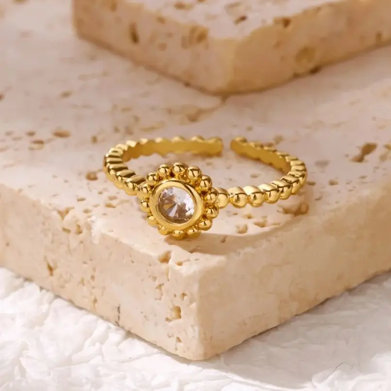 Zircon Geometric Rings for Women Gold Color Adjustable