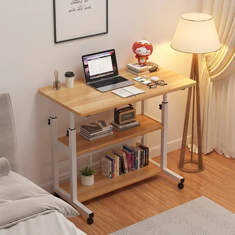 

Movable Lift Bedside Table, Double Layer Laptop Table, Practical Study Table with USB Fan and Light for Bedroom Dormitory