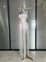 Summer New Women Sexy White Red Tassel Bandage Bodysuit Celebrity Designer Bodysuit Dancer Night Club Stage Stage Costume - Image 4