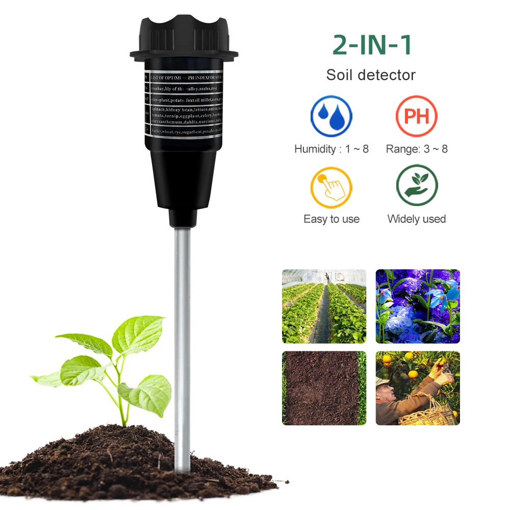 

2 in 1 Soil Moisture Meter Detector Metal Probe Gardening Plant Flower Water Analyzer Test Instrument Hygrometer Tool