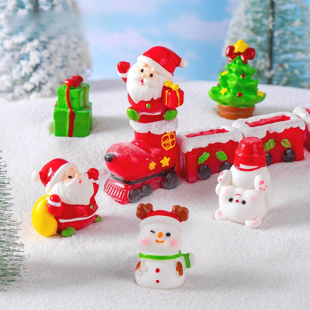 Mini Santa Claus & Snowman Figurine Set - Resin Holiday Decorations