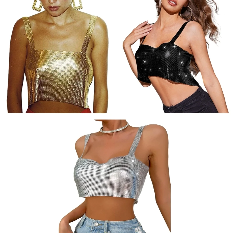 

Women's Sexy Crop Tops Sequins Top Sleeveless Vest