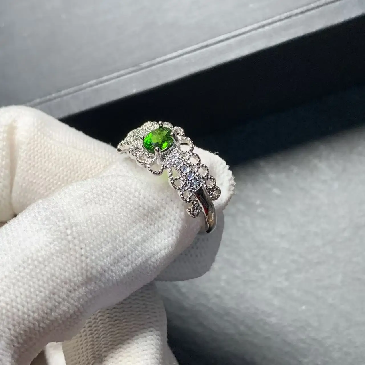 MM Natural Diopside Ring Adjustable Female Ring Jewelry for Women Gift Wholesale High Quality Vintage Fine