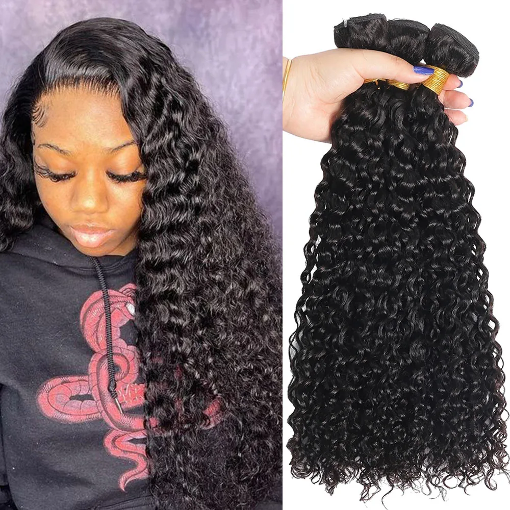 

Water Wave Bundles 30 32 Inches Long Weave Hair 12A Remy Wet and Wavy Curl Weave Hair Extensions Brazilain Natural Black On Sale