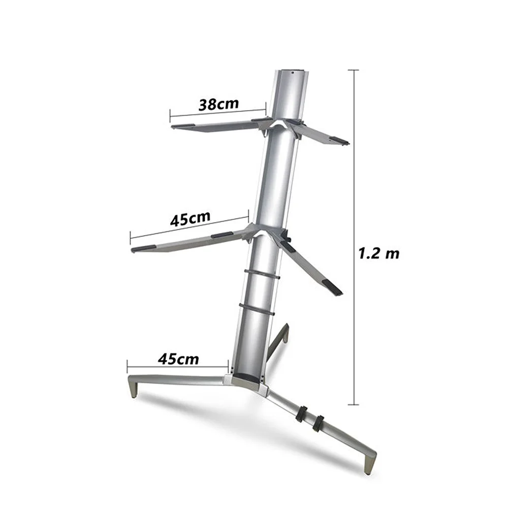 

High Quality Silver Classic Musical Instrument 2 Tier Column Aluminum Keyboard Stand