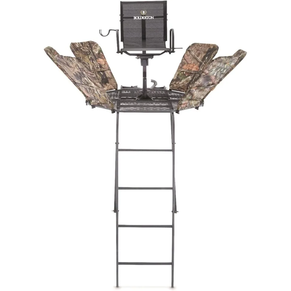 360 Degree 19-Foot Ladder Tree Stand with Integrated Safety System for Deer Hunting