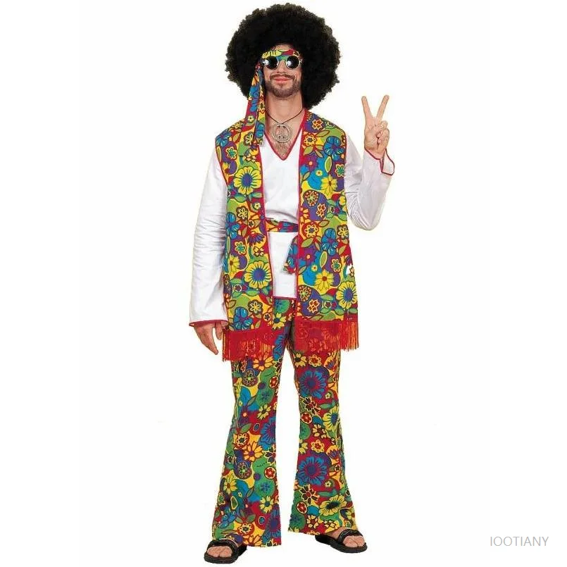 Halloween Sexy Adult Men 60s 70s Peace Love Retro Hippie Costume Rave Party Club Hippie Disco Cosplay Outfit