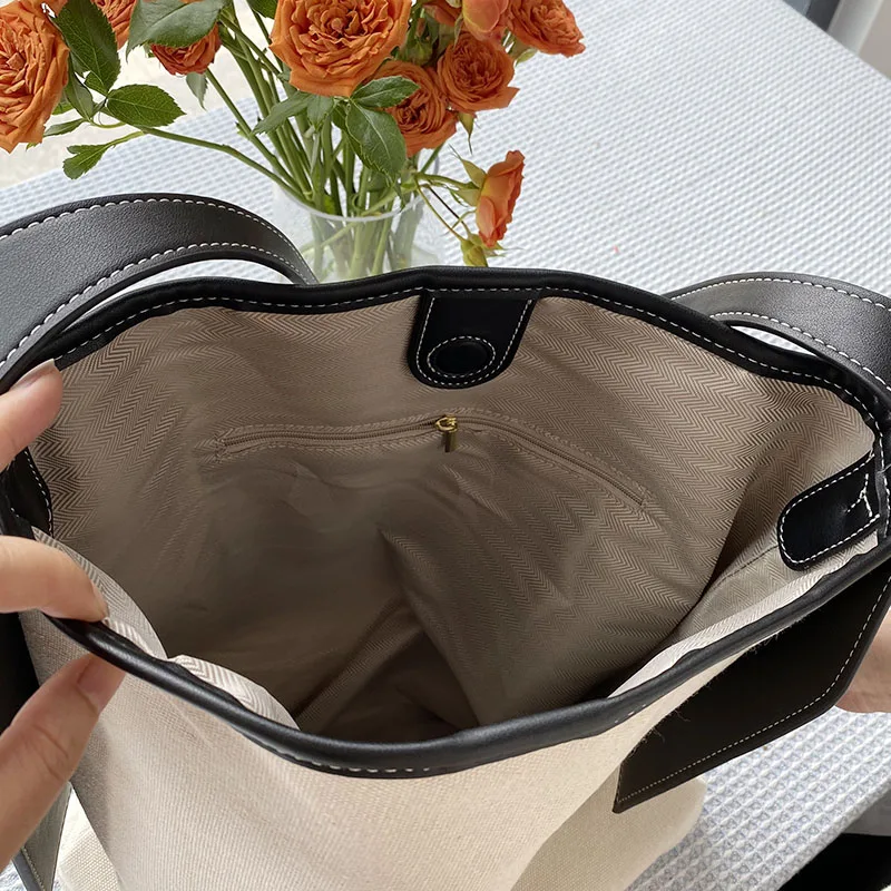 PINKER, featuring high-end design PU and canvas ear hanging tote bag, Korean style large capacity shoulder bag