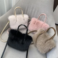 Women Faux Fur Crossbody Bag Adjustable Strap Handbag Solid Color Clutch Purse Satchel Purse for Travel Party