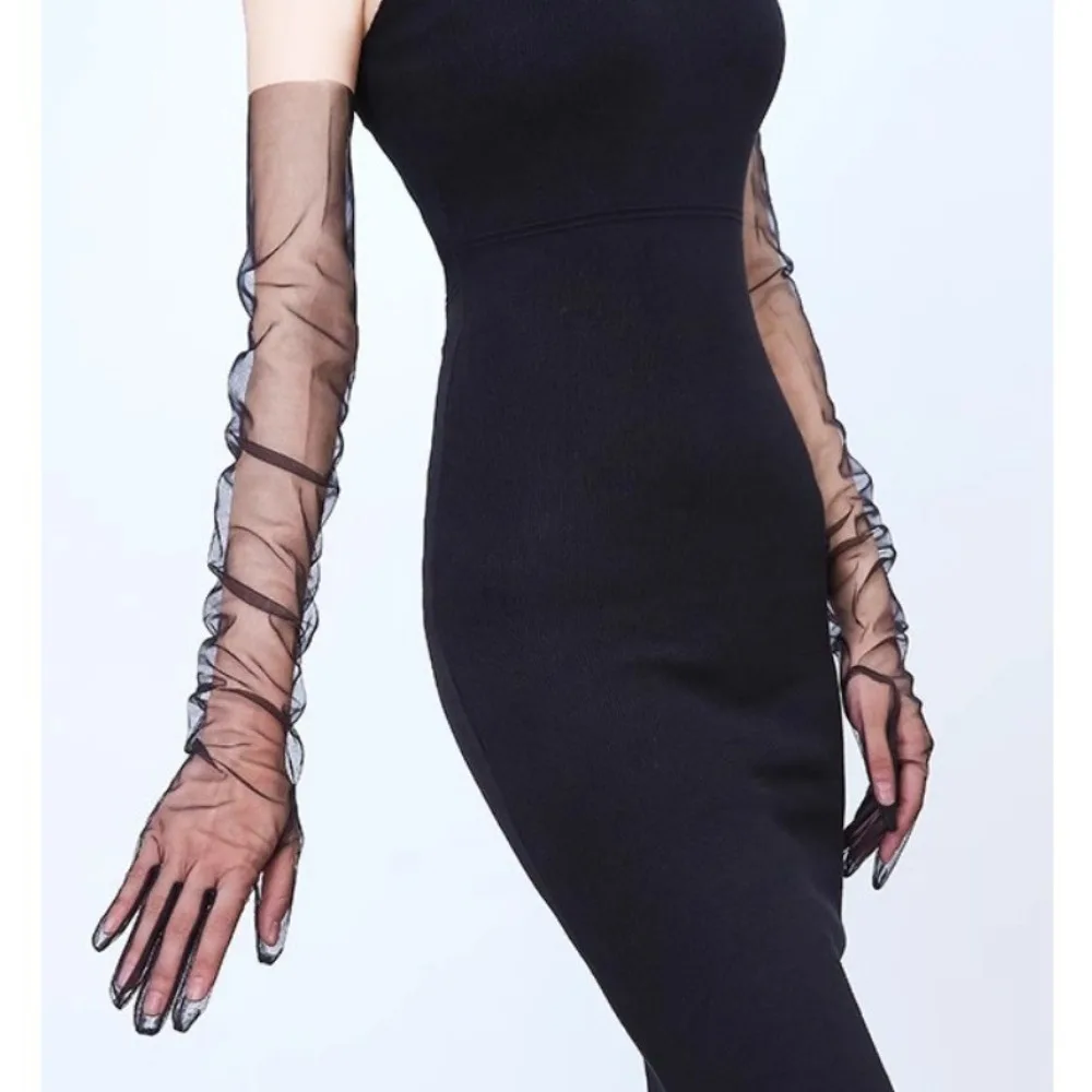 Transparent Transparent Driving Gloves Sheer Tulle Sun Protection Sunscreen Driving Mittens Breathable Black