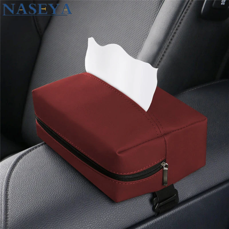 

Leather Car Seat Back Hanging Type Tissue Box Cover Sun Visor Auto Tissue Box Holder Armrest Box Towel Storage Case