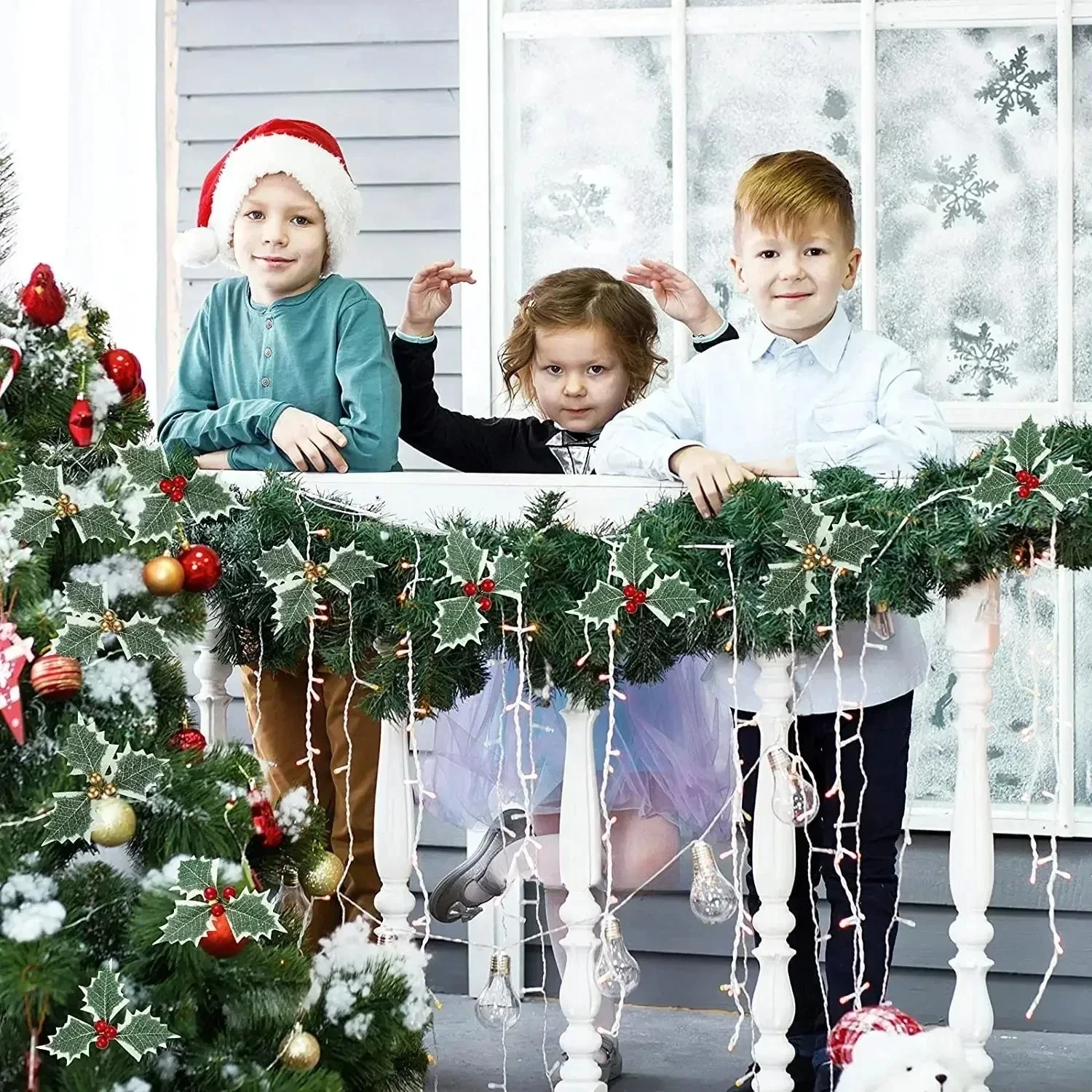 2025 Artificial Flowers Holly Berries with Leaves Christmas Wreath Navidad Decor Gift Festive Party Supplies Artificial Flowers