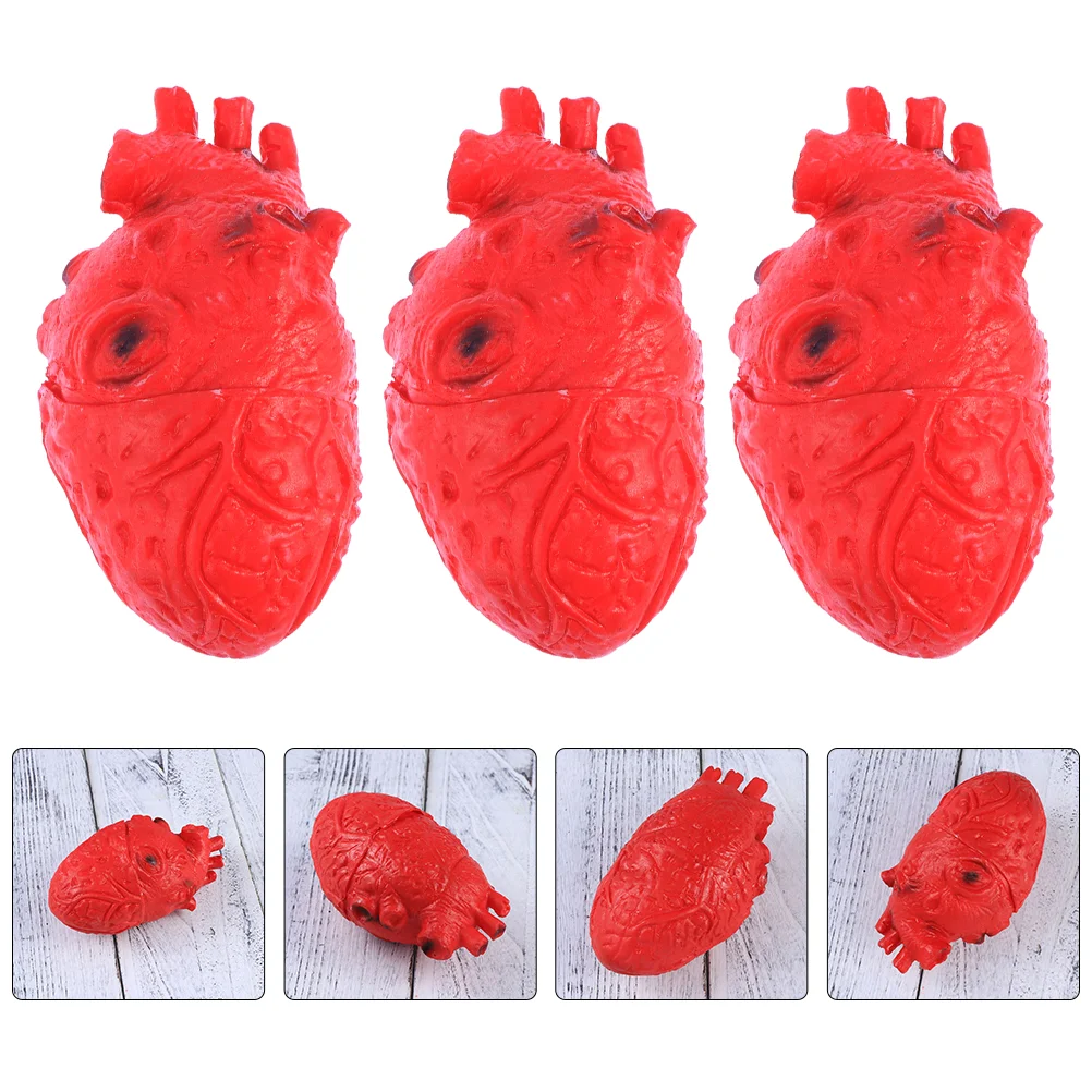 3 Pcs Toys Halloween Props Horrible Heart Shaped Decors Human Organs Body Red Simulation Haunted House