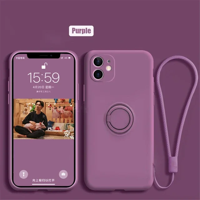 thumbnail image 1 of Liquid Silicone Finger Ring Magnetic Holder Bracket For iPhone 15 14 13 12 11 Pro Mini XR X XS Max 7 8 Plus Phone Case, 1 of 5