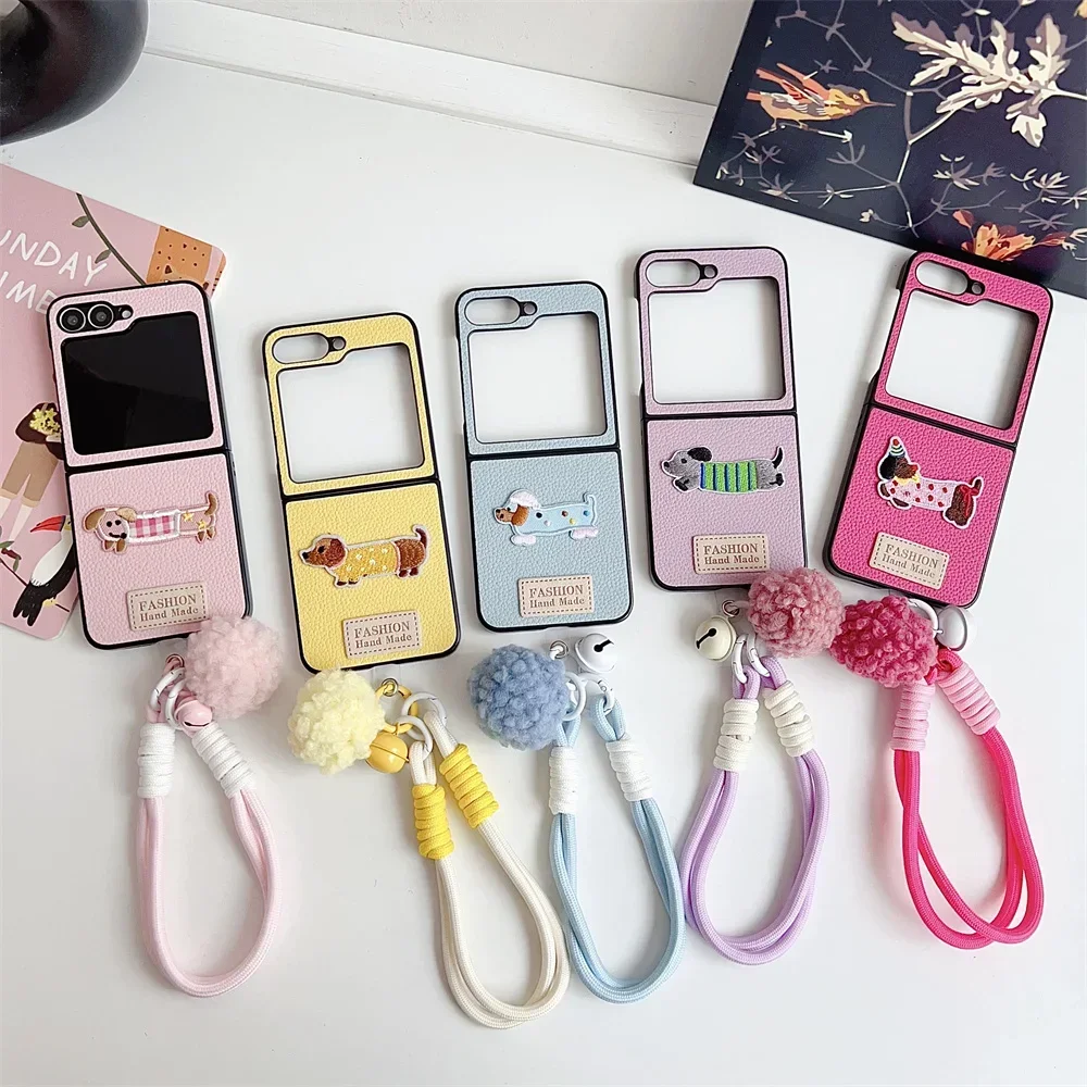Cartoon Wrist Strap Leather Phone Case - Shockproof Protective Cover