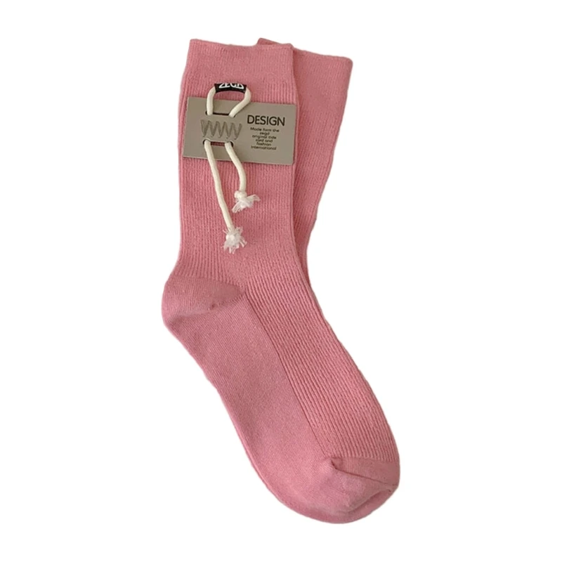 

Vintage Label Socks High School Girls Long Socks Solid Color Cotton Socks