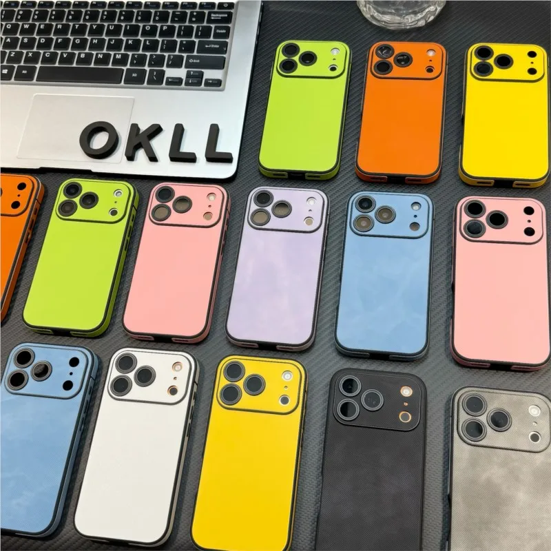 Luxury Solid Leather Shockproof Phone Case with Soft Silicone Bumper and Matte Finish