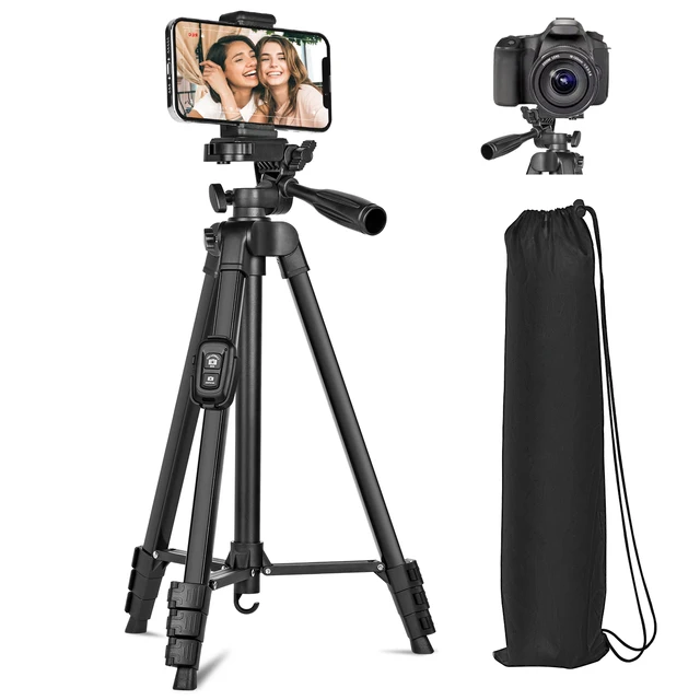 Tripod,60" Camera Tripod with Travel Bag,Cell Phone Tripod with Remote,Professional Aluminum Portable Tripod Stand