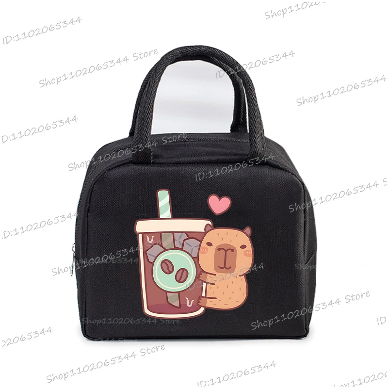 Cartoon Capybara Bobo Tea Print Portable Lunch Bag Funny Cute Animal Capybara Insulation Package Thermal Women Kid Lunch Bag 1Pc